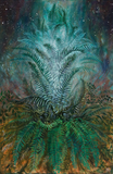 giclee print of a Fern painting with a starry night sky background and radiant energy coming form the plant