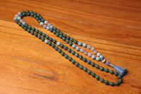 108 Bead Mala Necklace with Storage Bag - African jade, lepidocrocite, amazonite and oolite jasper