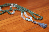 108 Bead Mala Necklace with Storage Bag - African jade, lepidocrocite, amazonite and oolite jasper