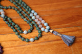 108 Bead Mala Necklace with Storage Bag - African jade, lepidocrocite, amazonite and oolite jasper