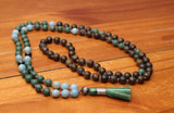 108 Bead Mala Necklace with Storage Bag - Bronzite, African jade, amazonite and eagles eye