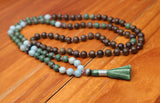 108 Bead Mala Necklace with Storage Bag - Bronzite, African jade, amazonite and eagles eye