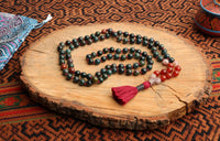 108 Bead Mala Necklace with Storage Bag - Dragons blood, carnelian, lepidocrocite