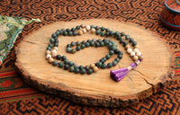 108 Bead Mala Necklace with Storage Bag - African jade, oolite jasper, fossil jasper, agate