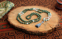 108 Bead Mala Necklace with Storage Bag - African jade, lepidocrocite, amazonite and oolite jasper