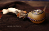 Handmade Elk Rattle with Leather, Feathers and Oregon Driftwood Handle - Painted with a Cross Emblem