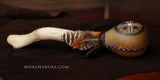 Handmade Elk Rattle with Leather, Feathers and Oregon Driftwood Handle - Painted with a Cross Emblem
