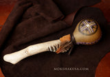 Handmade Elk Rattle with Leather, Feathers and Oregon Driftwood Handle - Painted with a Cross Emblem