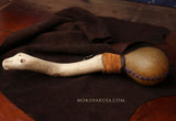 Handmade Elk Rattle with Leather, Feathers and Oregon Driftwood Handle - Painted with a Cross Emblem