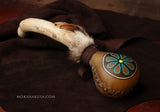 Handmade Elk Rattle: Peyote symbol, Fur and Feathers with Driftwood Handle From Oregon Coast