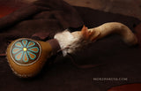 Handmade Elk Rattle: Peyote symbol, Fur and Feathers with Driftwood Handle From Oregon Coast