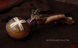 Handmade Elk Rattle with Leather, Feathers and Copper, Painted with a Cross Emblem