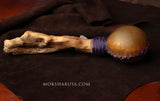 Handmade Elk Rattle with Leather, Feathers and Copper, Painted with a Cross Emblem