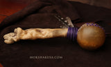 Handmade Elk Rattle with Leather, Feathers and Copper, Painted with a Cross Emblem