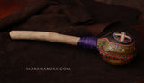 Handmade Elk Rattle with Leather, Rustic Handle - Painted with a Cross Emblem
