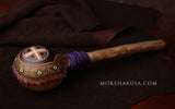 Handmade Elk Rattle with Leather, Rustic Handle - Painted with a Cross Emblem