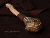 Handmade Elk Rattle with Leather, Driftwood Handle - Hand Painted Eye Emblem