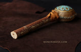 Handmade Elk Rattle Large Round and Flat with Painted Peyote Emblem