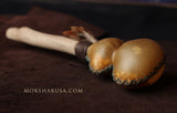 Handmade Double Chamber Elk Rattle with Leather and Feathers