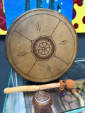 14 inch Hand Painted Elk Frame Drum and Palm Rattle Kit - with Deluxe Mallet