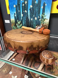14 inch Hand Painted Elk Frame Drum and Palm Rattle Kit - with Deluxe Mallet
