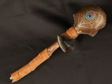 Handmade Painted Peacock Rattle with Leather Handle and Feathers
