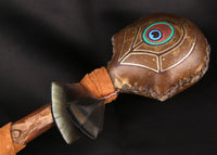 Handmade Painted Peacock Rattle with Leather Handle and Feathers