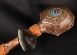 Handmade Painted Peacock Rattle with Leather Handle and Feathers