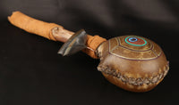Handmade Painted Peacock Rattle with Leather Handle and Feathers
