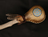 Handmade Painted Peyote Rattle with Feathers