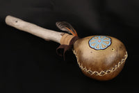 Handmade Painted Peyote Rattle with Feathers