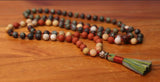 108 Bead Mala Necklace with Storage Bag - Dragons Blood, red jasper, fossil coral and oolite jasper