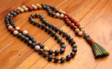 108 Bead Mala Necklace with Storage Bag - Dragons Blood, red jasper, fossil coral and oolite jasper