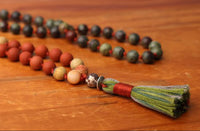 108 Bead Mala Necklace with Storage Bag - Dragons Blood, red jasper, fossil coral and oolite jasper